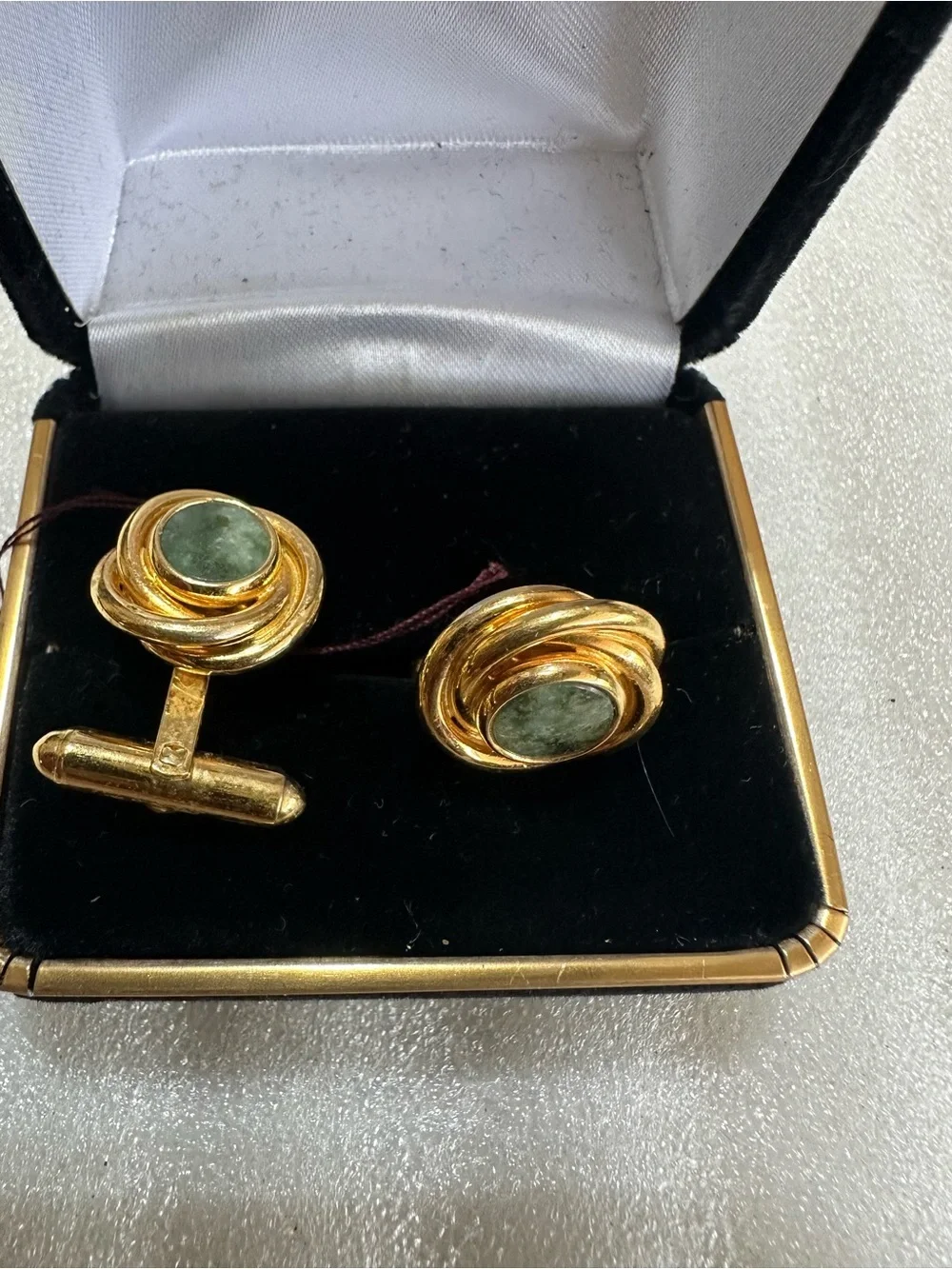 Vintage Hayward Gold-Tone Green Cabochon Cufflinks